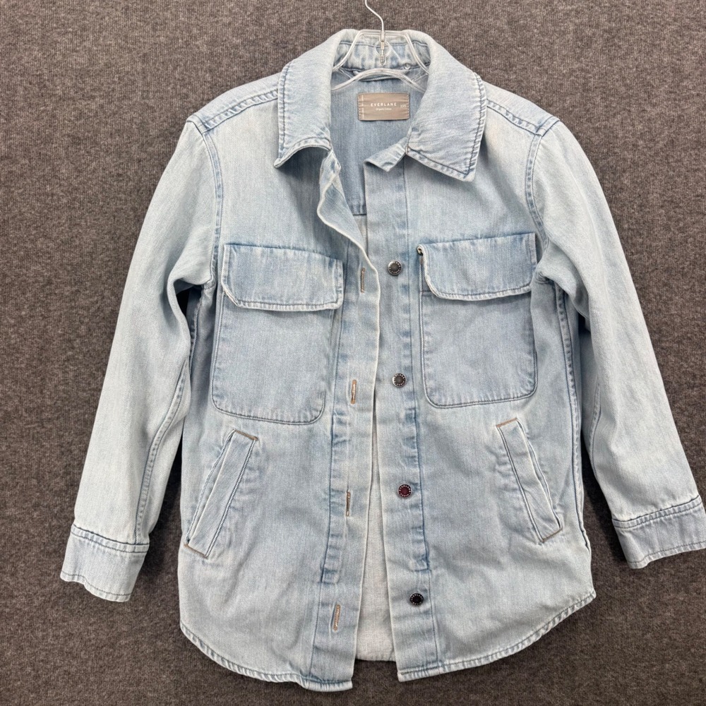 Everlane Organic Cotton Denim Chore Jacket Light Wash Blue XXS Long Sleeve Fall
